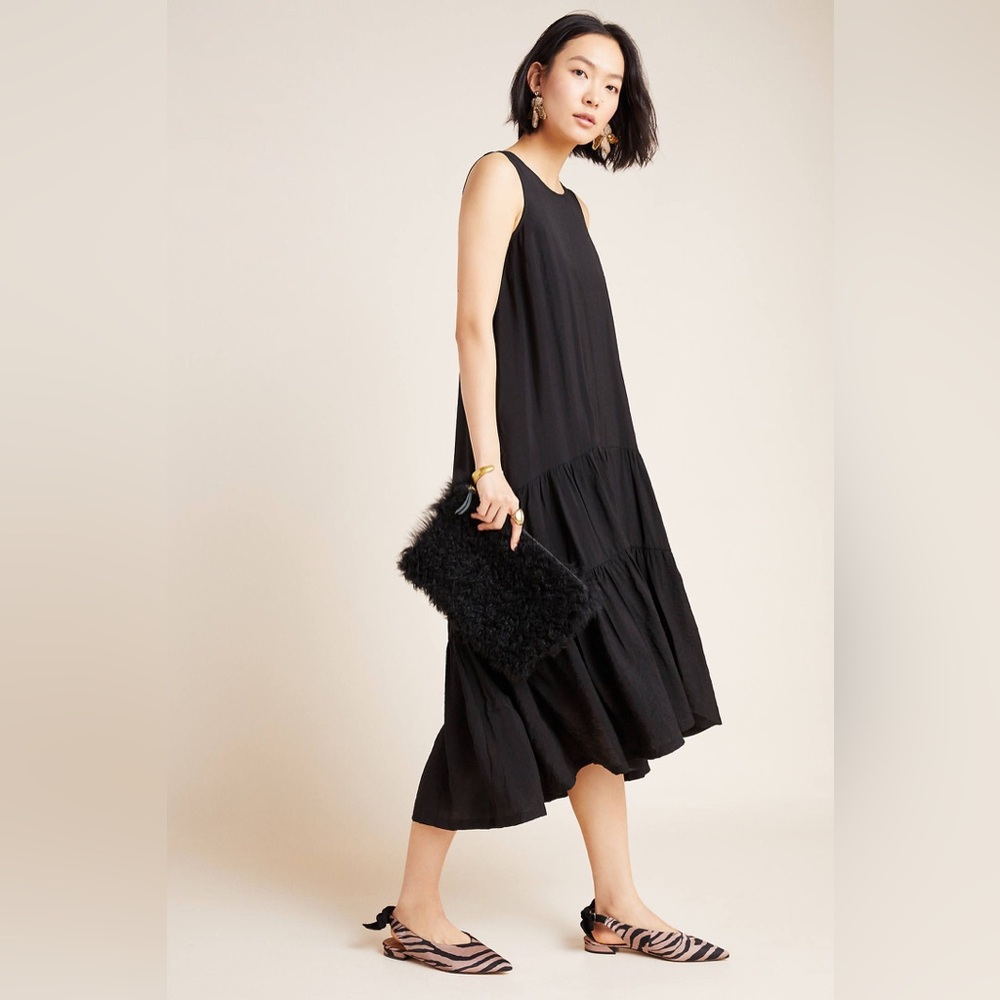 Maeve Anthropologie Marlene Tiered Cotton Maxi Dress Black Size S